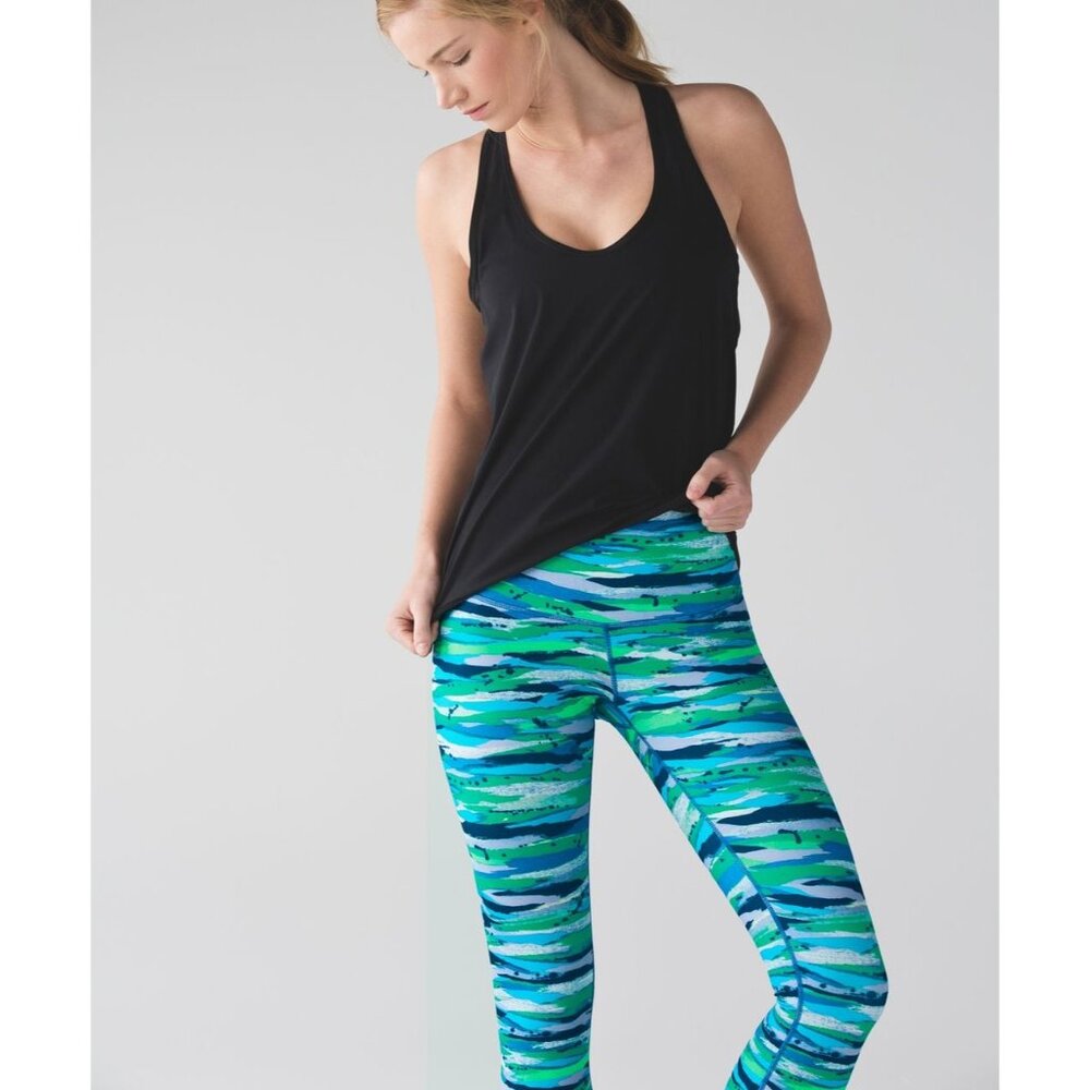 Lululemon Womens Blue Green Seven Wonders Wunder Under High Rise Legging  6